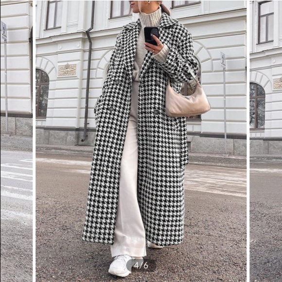 COMMENCE Jackets & Blazers - COMMENCE Oversized Houndstooth Tweed Trench Coat Size M NWT